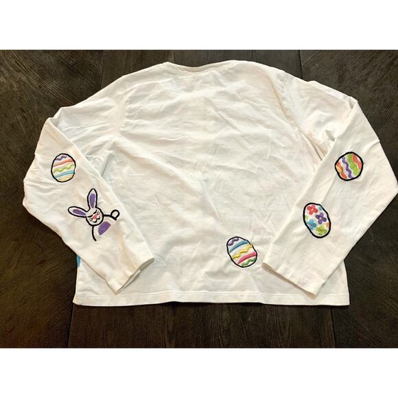 Vintage Michael Simon Easter Bunny Eggs Thin Cardigan White Sweater Large L - Picture 12 of 13